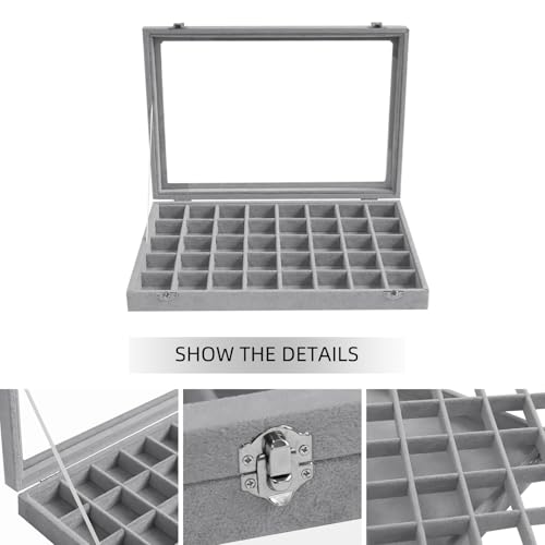 Stratalife Jewelry Organizer 40 Grid Jewelry Tray with Lid Dust-proof Velvet Earring Organizer Ring Holder Necklaces Earrings Storage Drawer Accessories Box for Women Gray - color: Gray, size: 40 Grid