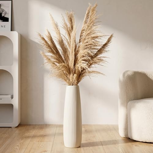 Ceramic Large White Vase, 18" Tall Floor Vase, Big Decorative Flower Vases for Floor Table Decor Living Room Modern Home Office Bedroom, Farmhouse, Glossy Glaze (18 Inch Tall) - size: 18 Inch Tall