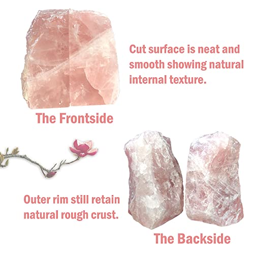 Crystal Bookends Pink Heavy Duty Bookend Natural Rose Quartz Stone Decorative Book Ends 1 Pair 4-6 LBS - size: 4-6lbs