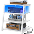Armocity 4-Tier AV Media Stand with Power Strips, Stereo Stand with LED Lights, Audio Tower Rack with Adjustable Shelves, Small Entertainment Center, 30'', White - color: White, size: 30" (H)