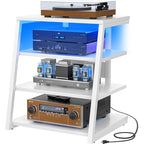 Armocity 4-Tier AV Media Stand with Power Strips, Stereo Stand with LED Lights, Audio Tower Rack with Adjustable Shelves, Small Entertainment Center, 30'', White - color: White, size: 30" (H)