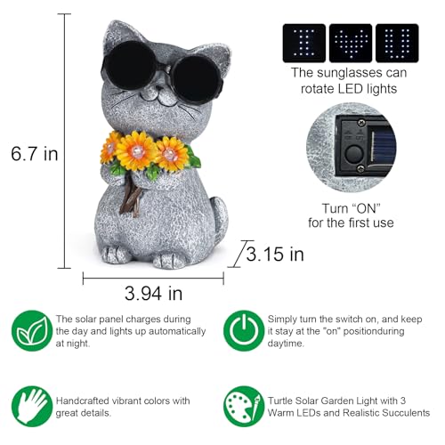 Solar Garden Statues Cat with Daisy and LED Lights Birthday Gifts for Women Mom Grandma Solar Outdoor Decor for Patio Backyard Yard Lawn Decoration-Unique Housewarming Gifts - style: Cat