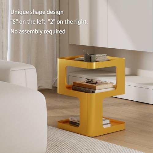 Gold Side Table,Modern end Table with Storage,Unique nightstand,Metal Bedside Tables,Accent Table for Living Room,Bedroom,Couch.no Assembly Required - color: Gold