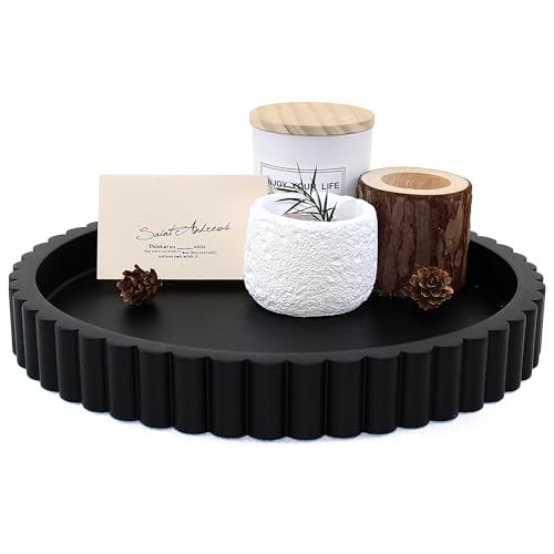 LIN CHUAN Decorative Coffee Table Tray, 11" Round Resin Coffee Table Centerpiece Tray for Home Decor, Modern Organizer for Living Room, Console or Dresser, Matte Black - color: Black