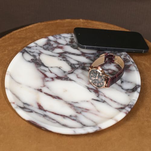 Natural Marble Tray, Coffee Table, Food, Fruit, Paper Cup, Cake Display, Coffee bar, Family Gatherings, Seasonal Holiday Decoration Tray(Viola-Circular-9.8"x9.8"x0.7") - color: Viola-circular-9.8"x9.8"x0.7"