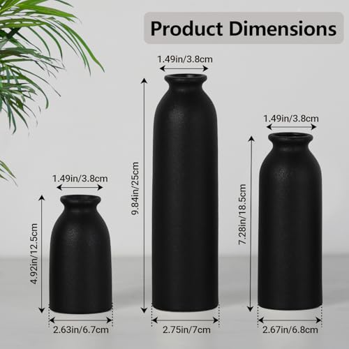 CEMABT Black Ceramic vase Set-3 Flower vases for Decor,Modern Boho Farmhouse Home Decor,Decorative vase for Pampas Grass&Dried Flowers,idea Shelf,Table,Bookshelf - color: 3set-tall Black