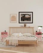 Veegle Nightstand,Modern Bedside Table with Storage Drawer and Open Wood Shelf, Accent Night Stand with Solid Wood Legs for Living Room, Bedroom and Small Spaces,Easy Assembly (Pink-Outlet) - color: Pink-outlet