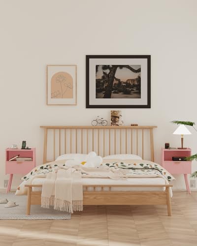 Veegle Nightstand,Modern Bedside Table with Storage Drawer and Open Wood Shelf, Accent Night Stand with Solid Wood Legs for Living Room, Bedroom and Small Spaces,Easy Assembly (Pink-Outlet) - color: Pink-outlet