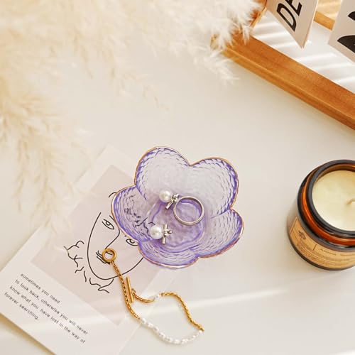 Gifts for Women Flower Jewelry Ring Dish Tray,Decorative Glass Trinket Dish,Room Decor Aesthetic, Modern Accent Tray for Vanity Friendship Christmas Birthday Gifts for Women (Lavender Purple) - color: Lavender Purple