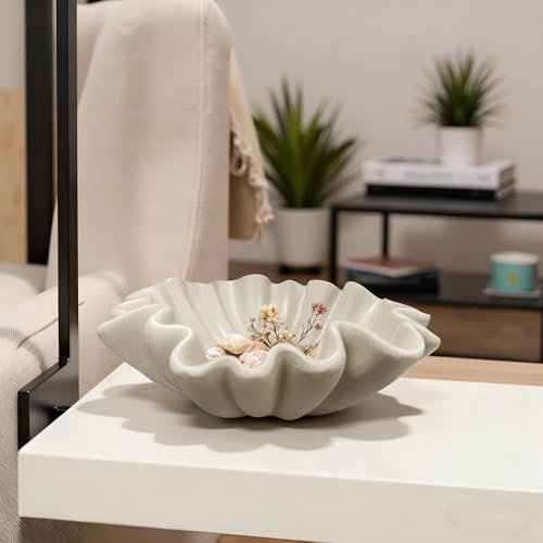 10" Large Handmade Decorative Bowl decor, Handicraft Scalloped Bowls for Modern Home Decor,Ruffle Decor,Key Bowl for Entry Table,Decorative Fruit Bowl for Kitchen Counter,Light Gray - color: Light Gray, size: 10inch