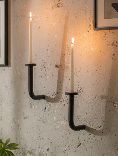 Iron Black Modern Wall Decor: Metal Minimalist Art Taper Wall Candle Holder - Modern Hanging Candle Sconces Decor for Narrow Hallway Fireplace Livingroom Bedroom - size: 7.5in+7.5in