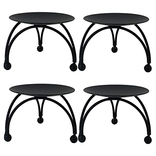 4 PCS 2.7in Iron Pillar Candle Plate, Candle Holders Round Shape, Handmade Decorative Candle Plate Pedestal, for Dinner, Wedding, Party, Spa (Black)