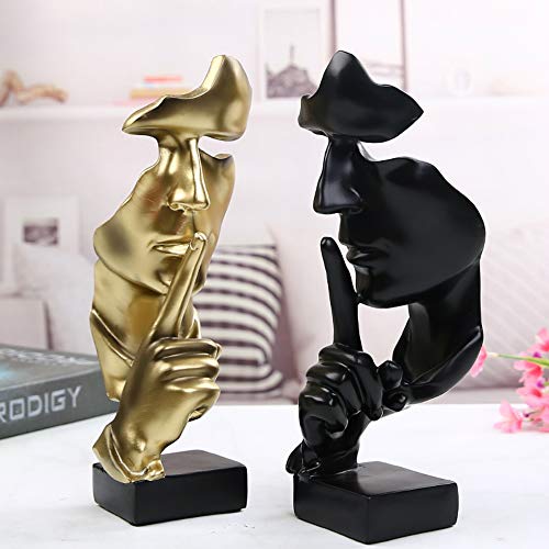 Asng Creative Abstract Men Figurine Sculptures, Keep Silence Statue, Thinker Statue, Office Home Decor (Gold)