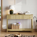 Treocho 47" Fluted Console Table with 3 Drawers, Narrow Long Entryway Table with Storage and Shelf, 2-Tier Sofa Table Behind Couch Accent Tables for Entrance Foyer, Hallway, Living Room, Oak - color: Natural