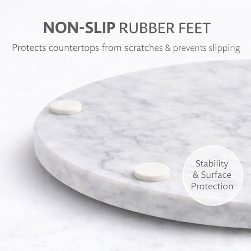 11-Inch Round Marble Cheese Board – Solid White Natural Stone Cutting Board & Charcuterie Serving Tray with Non-Slip Feet, 0.5” Thick, Easy to Clean. - color: White, size: 11"L x 11"W