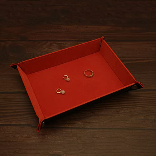 Valet Organizer - Catchall Tray for Jewelry, Wallets, Watches, Keys, Coins, Phones, Glasses - Perfect for Nightstand, Desk, Entryway - color: Reddishorange