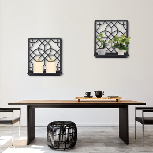 OYEFLY Metal Wall Candle Holder,Black Farmhouse Rustic Wall Art Decor (Style 1, Large) - size: Large