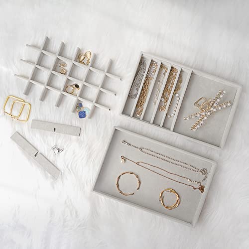ProCase Stackable Jewelry Organizer Trays for Drawers, Jewelry Drawer Inserts Container Display Case Storage for Earring Necklace Rings Bracelet with Removable Dividers -Grey, 4 Layers - color: Grey, size: 4 Layers