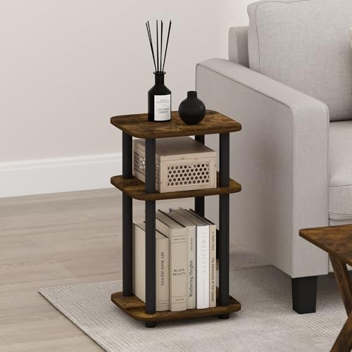 Furinno JUST Side Table, 3-Tier Turn-N-Tube End Table with Open Shelf, Round Curve Corner Night Stand, Bedside Table, Easy Assembly, for Living Room, Bedroom, Amber Pine - color: Amber Pine, size: 1-Pack, Plastic Frame, 3-Tier