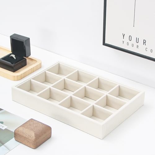 Beige 12Grid Bedside Organizer - Multi-use Holder for Jewelry, Sunglasses, Phone, Watch, Perfume, Lipstick - Nightstand & Desk-top Catchall Tray - color: Beige Velvet, size: 12 Grid