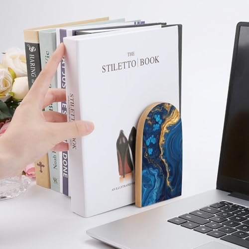 Heavy Duty Book Shelf Holder for Books, Book Ends with Non-Slip Mats, Portable Luxury Marble Texture Gold and Blue Bookends Easy to Install - color: Picture(458)
