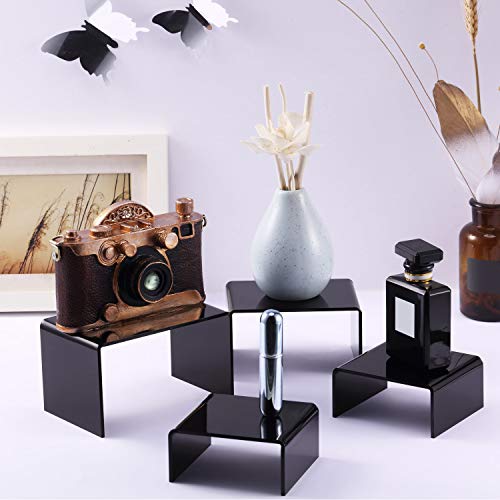 Chuangdi 2 Sets Acrylic Display Risers, Product Stand, Jewelry Display Riser Shelf Showcase Fixtures for Dessert Cupcake Candy Figure Treat Action Showcase(Black,Small Set) - color: Black, size: Small Set
