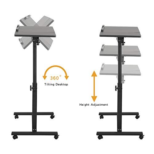 TigerDad Overbed Bedside Desk Mobile Rolling Laptop Stand Tilting Overbed Table with Wheels Height Adjustable Tray Table for Laptop Bed Sofa Side Table (Black) - color: Black