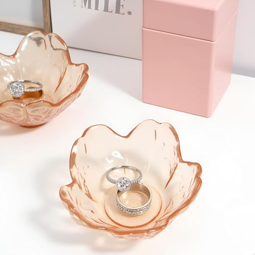 Crystal Orange Flower Ring Dish Jewelry Tray, Decorative Glass Trinket Dish, Modern Accent Tray for Vanity - color: Crystal Orange