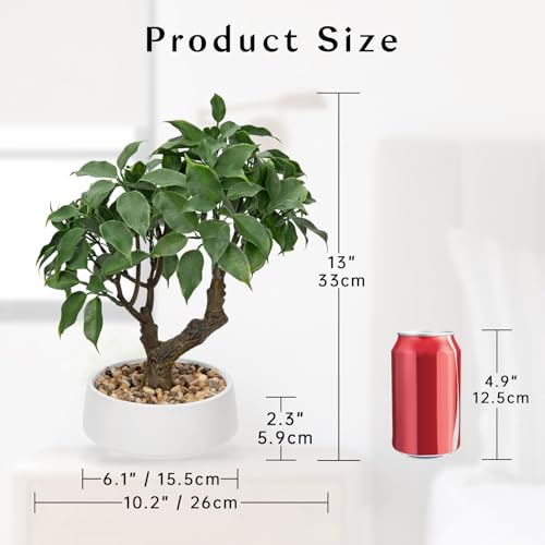 Artificial Bonsai Tree, Small Ficus Bonsai Tree 13" Indoor Bonsai Tree Fake Potted Plant Decorative Fake Desk Plant Decor with Ceramic Pot for Home Office Living Room Bedroom Bathroom Table Shelf - style: Chinese