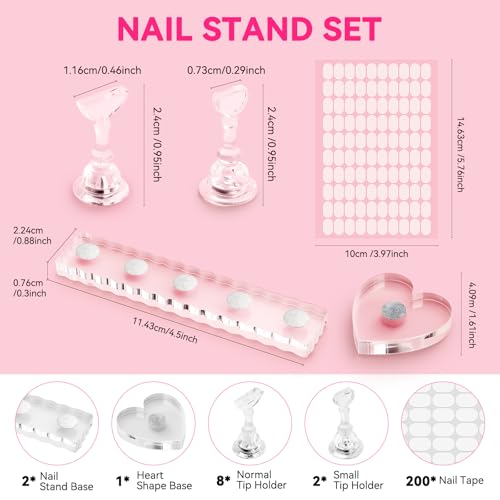 Nail Stand For Press On Acrylic Strong Magnetic Nail Holder Kit For Painting Nails Tip Arts Display With 200PCS Double-Sided Tape And 1 Heart Shaped Acrylic Magnetic Presson Stands Nail Art Supplies - color: Clear, size: Medium