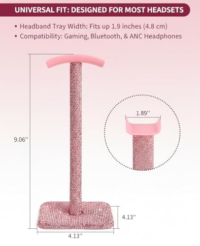 Luxury Rhinestone Headphone Stand – Cute Crystal Headset Holder for Gamer Girl Desk Setup – Bling Kawaii Desk Accessories with Soft Headrest – Aesthetic Gift for Daughter & Girlfriend (Pink) - color: Pink Sparkle