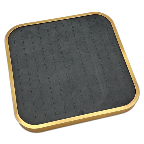 TheDisplayGuys - Aluminum Jewelry Organizer Display Tray - Faux Suede Insert - 104 Ring Holder Slots - Gold/Grey - color: Grey Suede, size: Ring Slots - 104, style: Aluminum - Gold