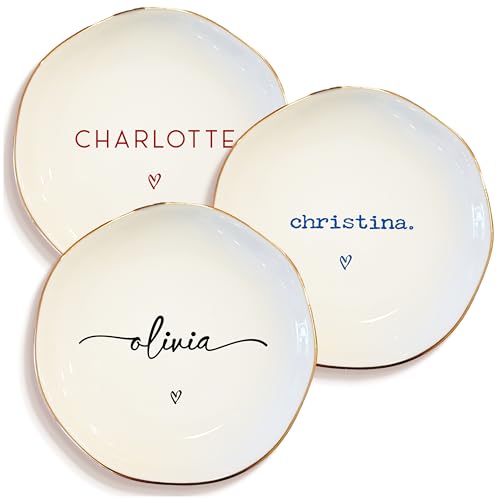 Personalized Ring Dish with Name, Custom Jewelry Tray Gift for Women, Bridesmaids, Mom, Grandma, or Best Friends (1-Name)