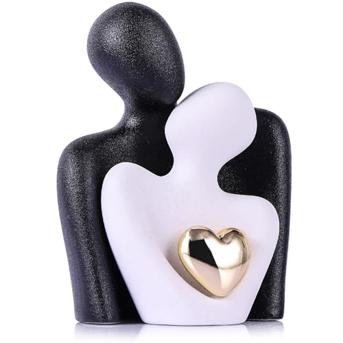 Mini Couple Statue - Ceramic Romantic Couple in Love Figurines for Decor Bedroom, TV Cabinet, Wedding Valentines Gift, Small Knick Knacks for Home Decor Shelve (4.72" Black White) - color: 4.72" Black White