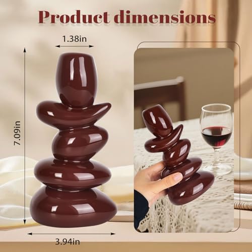 Faux Pebble Taper Candle Holders Set of 2, Modern Candlestick Holders for Table Centerpieces,Shelf Decor,Housewarming Gift, Fits 0.87'' Candles, Coffee Brown