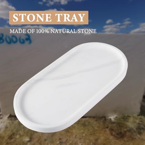 Koville 12"x6" Elegant White Marble Bathroom Tray, Natural Marble Vanity Trays for Home Decor, Stone Perfume Organizer Jewelry Dish for Dresser, Luxury Vanity Tray, Stone Storage Trays - color: Elegant White, size: 12" x 6" x 0.7"
