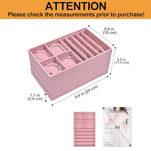 ProCase Stackable Jewelry Organizer Trays for Drawers, Jewelry Drawer Inserts Container Display Case Storage for Earring Necklace Rings Bracelet with Removable Dividers -Dustypink, 4 Layers - color: Dustypink, size: 4 Layers