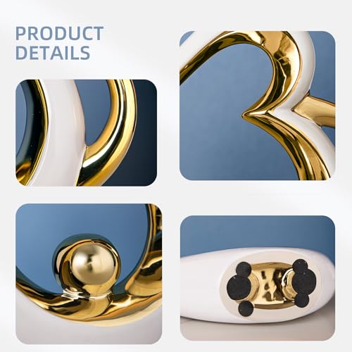 Gold Sculpture Coffee Table Decor, Dining Room Table Centerpieces, Ceramic Statue Abstract Sculptures Home Decorations, Modern Art Heart Shape Mantle Decor for Living Room - color: White and Gold 2