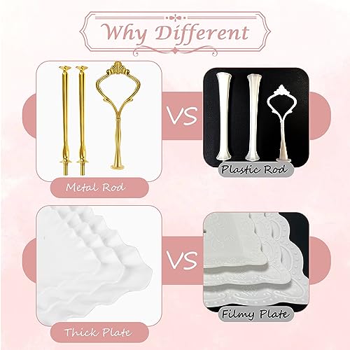 PinCute 5 Pcs Dessert Table Display Set - 2 X Cupcake Stand Holder/Cup Cake Tier Tower & 3 X Serving Tray Combo for Tea Party, Birthday, Baby Shower (Wave Square)