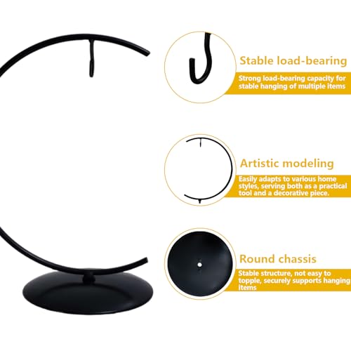 YY YEARCHY Ornament Display Stand for Hanging Glass Globe Ball Air Plant Flower Holder Metal Round Decorative (1, Black, 7.8"x4") - size: 7.8"x4"