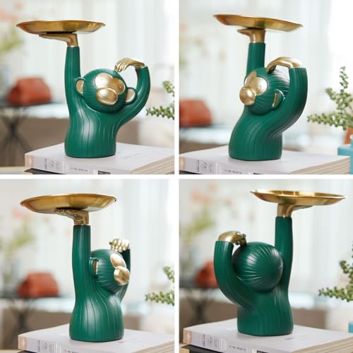 Monkey Sculpture Candy Dish Cookie Jar Snack Tray Modern Decor Art Home Gift for Living Room Office Polyresin 8.1 Inch - color: Green, size: Small (8.1 inches)