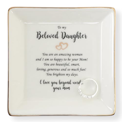 HOME SMILE Gifts for Daughter From Mom Ring Dish Jewelry Tray,Birthday Mother's Day Gifts for Adult Daughter -I Love You Beyong Words,Your Mom - style: Beloved Daughter