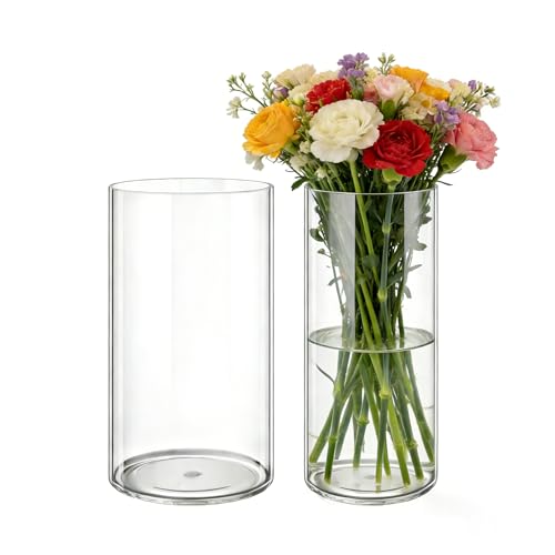 2 Pack Acrylic Cylinder Vases, Non-breakable Vase for Centerpieces,16 inch Tall Clear Flower Vase Bulk Floating Candle Holder for Wedding Table Home Decor and Party (5 x16in+4 x16in) - size: 2 Pack(4''W x 16''H & 5''W x 16''H)