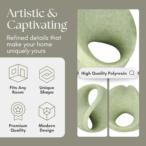 Set of 3 Resin Spheres Abstract Geometric Design – Polyresin Sculptures for Home Decor – Glam Bookshelf Decor for Outdoor & Indoor, Coffee Table Decorations for Living Room – 5", Green