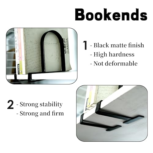 AJART Book Ends for Shelves: Black Heavy Duty Bookends - Metal Clamp Book Organizer Storage Holders (Matte Black) - color: Matte Black