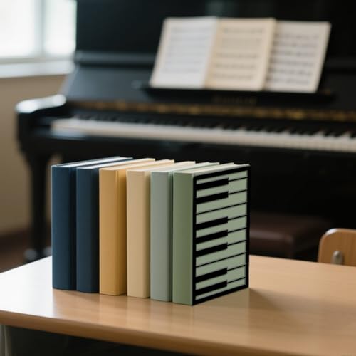 Peacoblue Metal Bookends for Shelves, Modern Decorative Heavy Duty Study Book Ends Stoppers for Office, Desk, Shelf, Room 5.3"x4.3"x7.9" Cast Iron Simple Tall Bookends 1 Pair (Piano Keys) - style: Piano Keys