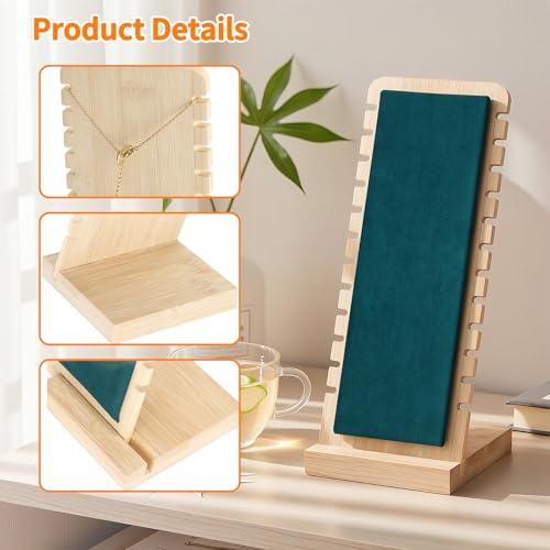 KUKUVR Necklace Display Stand, Bamboo Velvet Soft Mat Multiple Necklace Bracelets Pendant Chains Organizer Holder Case for Vendors Home (Green) - color: Green