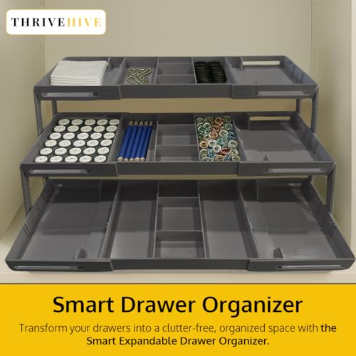3 Tier Drawer Organizer, Multi Level Smart Drawer Organizer for Desk, Expandable Organizer for Office, Makeup, Jewelry, Kitchen, Folding Storage for Home and Office Drawers & Craft Organizer - Gray - color: 3-Tier (Gray)