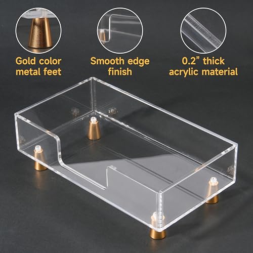 Acrylic Napkin Holder with Feet, LUVCOSY Acrylic Guest Towel Holder, Clear Hand Towel Storage Tray, Unique Gold Feet Design, Paper Towel Dispenser for Bathroom, Kitchen, 9x5 Inches- Rectangular - color: Gold, size: Rectangular