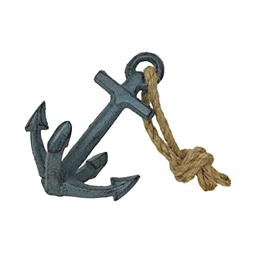 Set of 2 Blue Cast Iron Boat Anchor Bookends: Nautical Home Decor Sculptures Standing 4.75 Inches High, Perfect for Adding Maritime Charm to Your Bookshelves - color: Anchor - Blue
